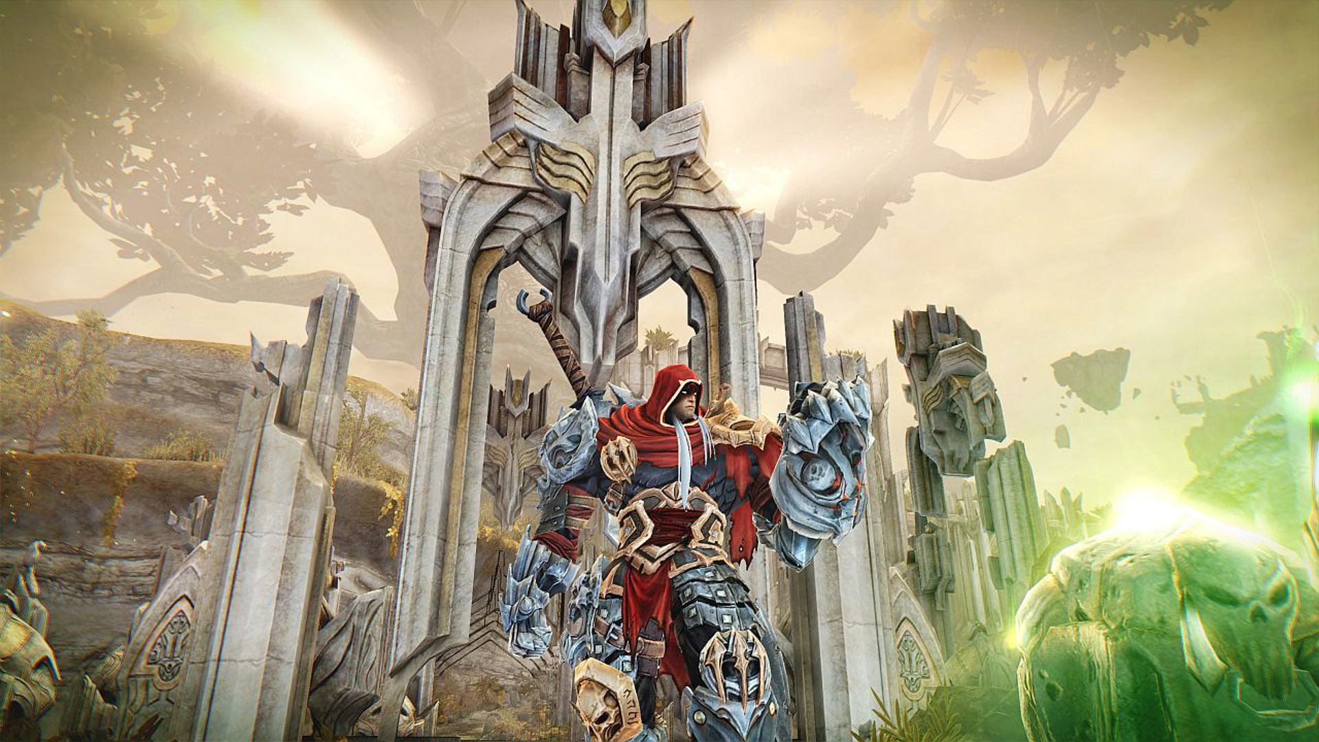 Darksiders Warmastered Edition’da War karakteri, kıyameti başlatmakla suçlanır ve dünyayı şeytani güçlere karşı savaşarak adaletini arar.