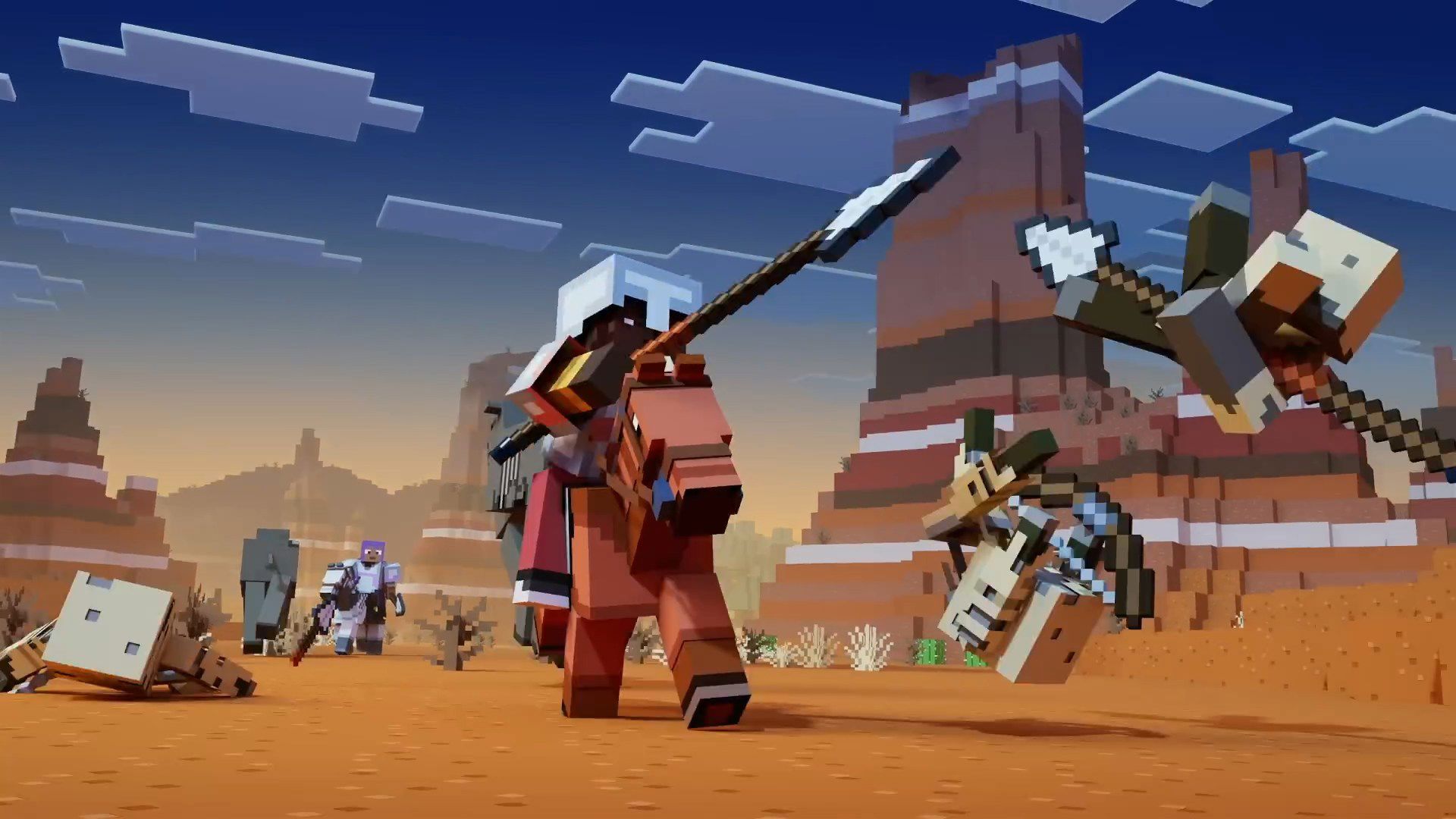 Minecraft’ın yeni Mounts of Mayhem paketi yayımlandı. Atlı zombiler, yeni mızrak silahı ve yoğun çatışmalar Overworld’e geldi.