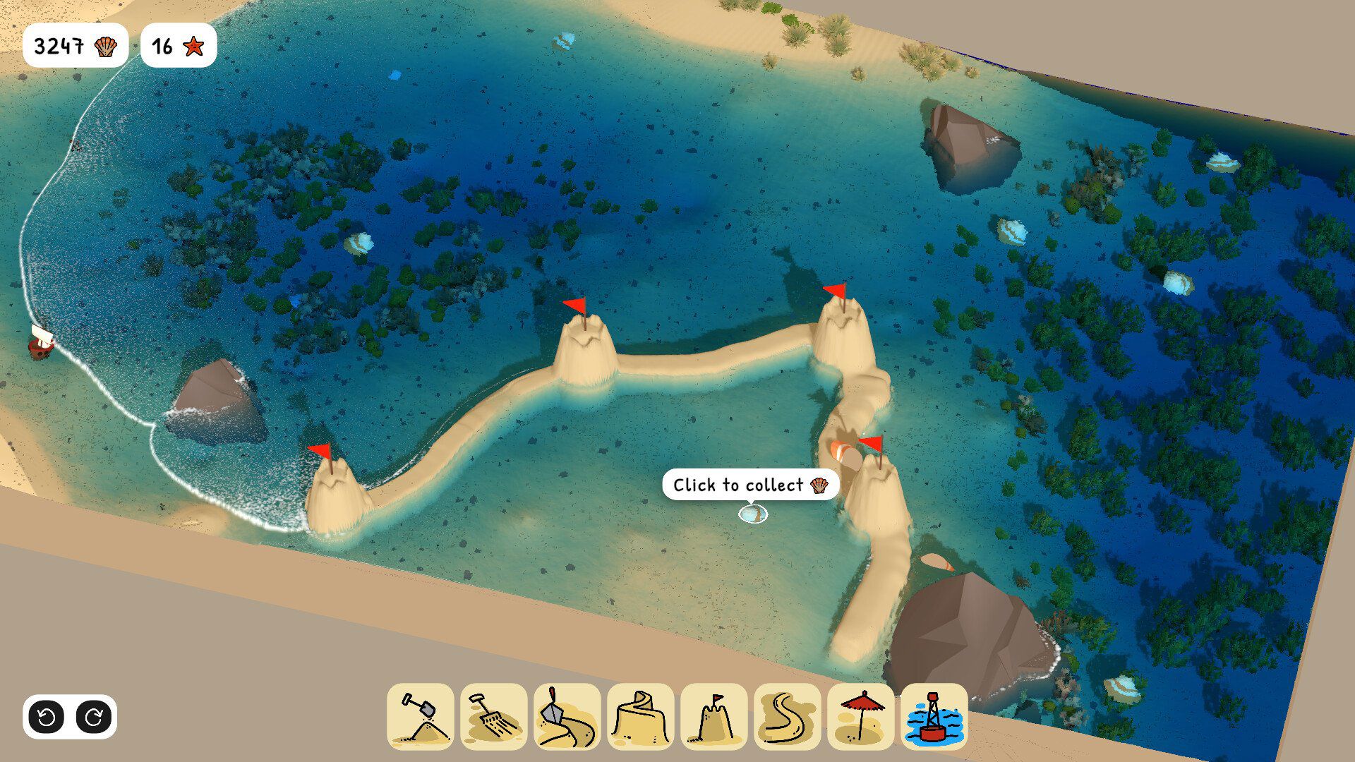 Sandcastle ile güneşin ısıttığı tropikal bir kıyıda, sessizce görkemli bir kumdan kale inşa edin.