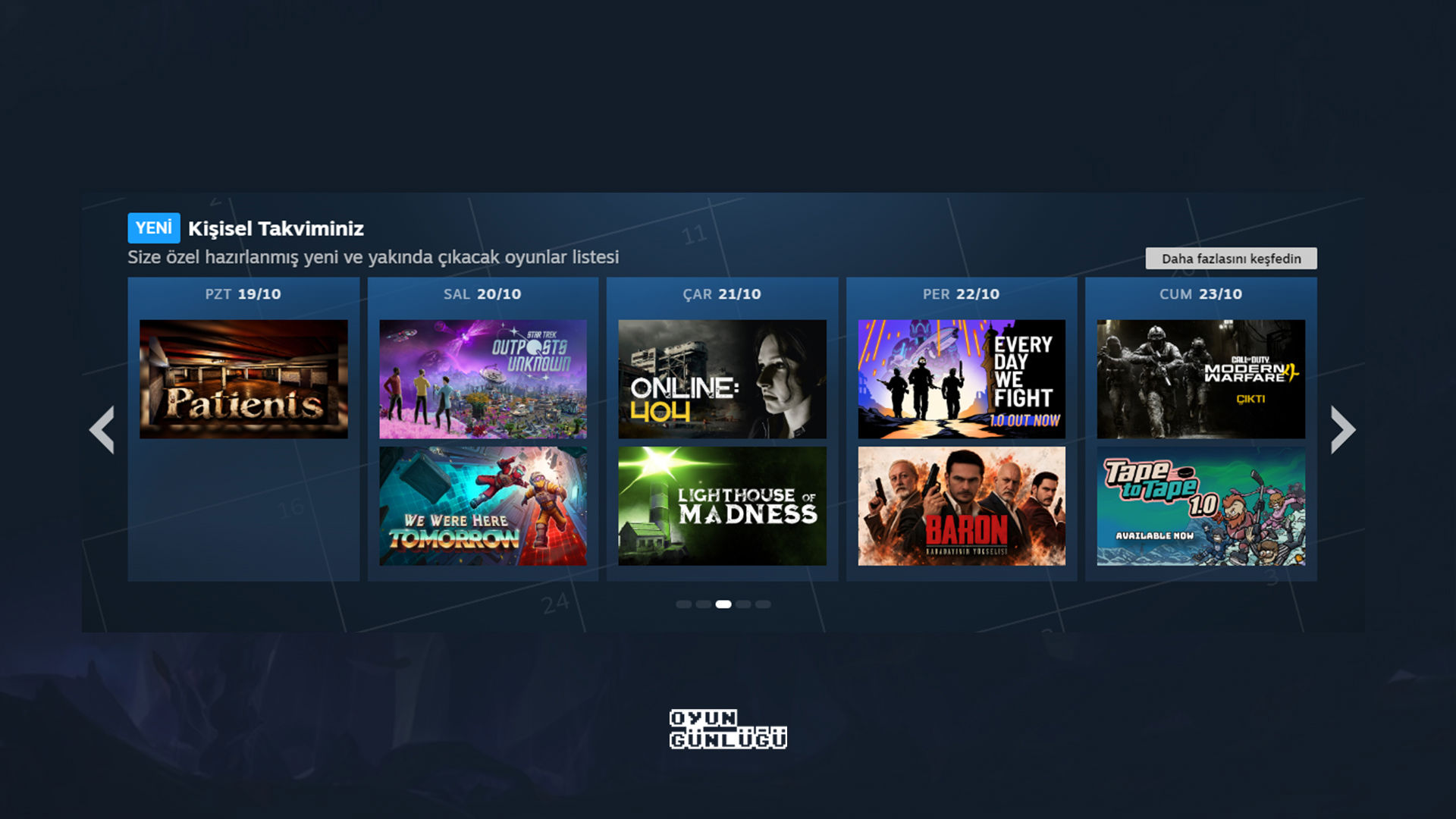 Steam, Laboratuvar’daki Kişisel Takvim özelliğini tam sürümle mağazaya taşıdı. Takvim, yeni çıkmış ve yakında çıkacak oyunları kişisel önerilerle sunuyor.