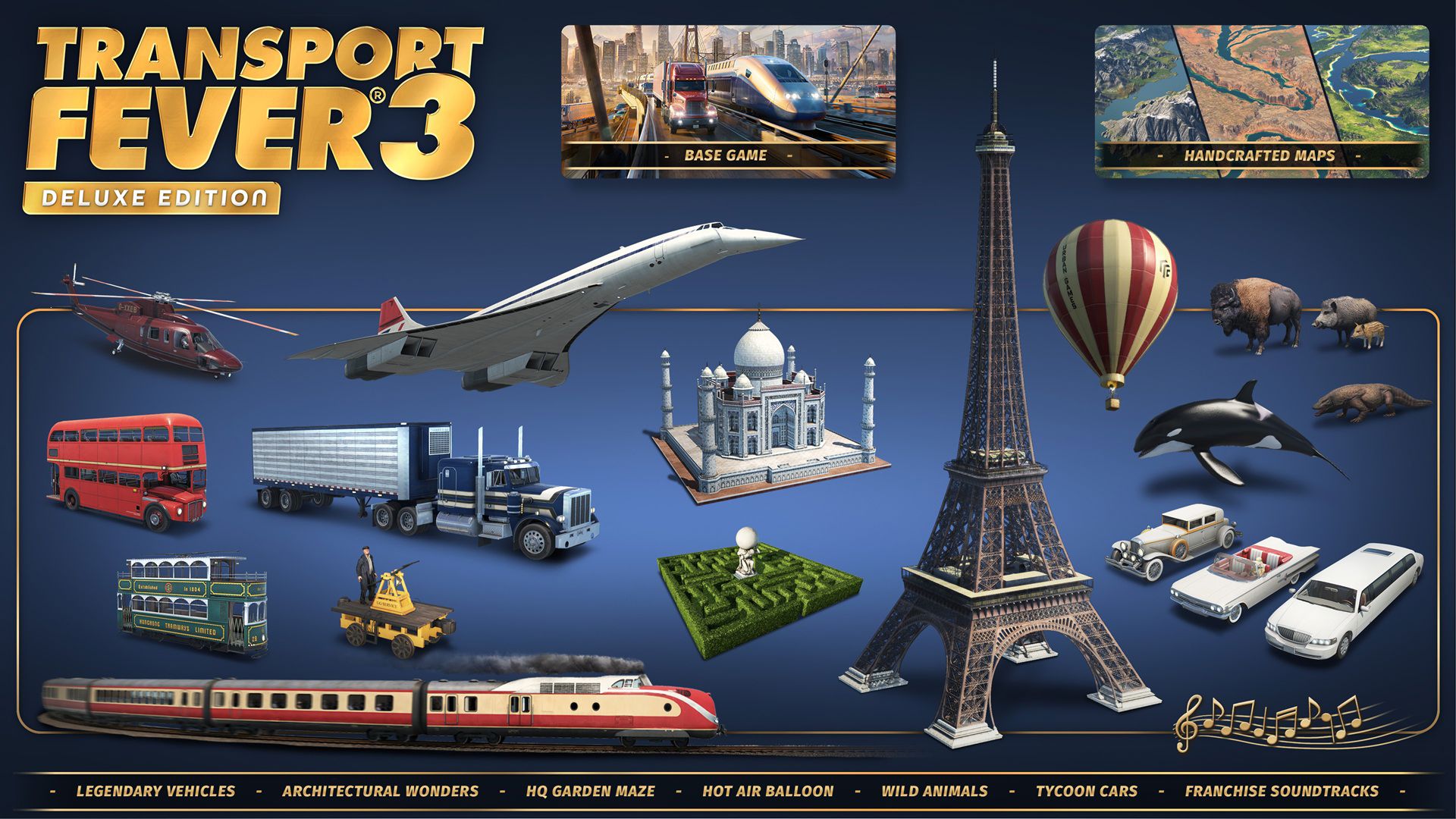 Transport Fever 3 Deluxe Sürüm, 11 araçlık özel bir koleksiyonla geliyor.